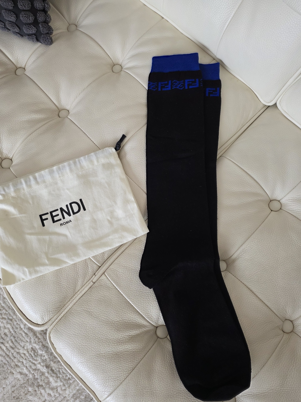 Fendi FF Logo Karligraphy Knit Mid-Calf Socks Black/Blue